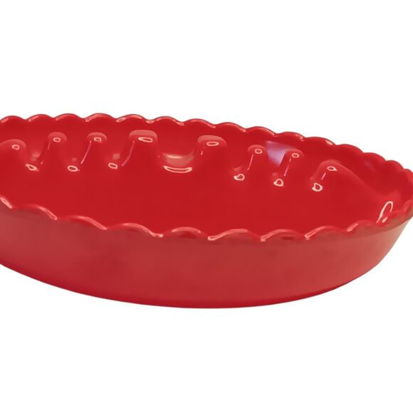 Vintage Melamine Red Ashtray Ruffled Edges Made In Taiwan 6" - Picture 2 of 5